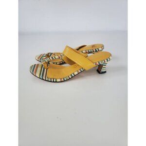 Marchez Vous Striped Leather Kitten Low Heels Size 6.5 Yellow Green Shoes